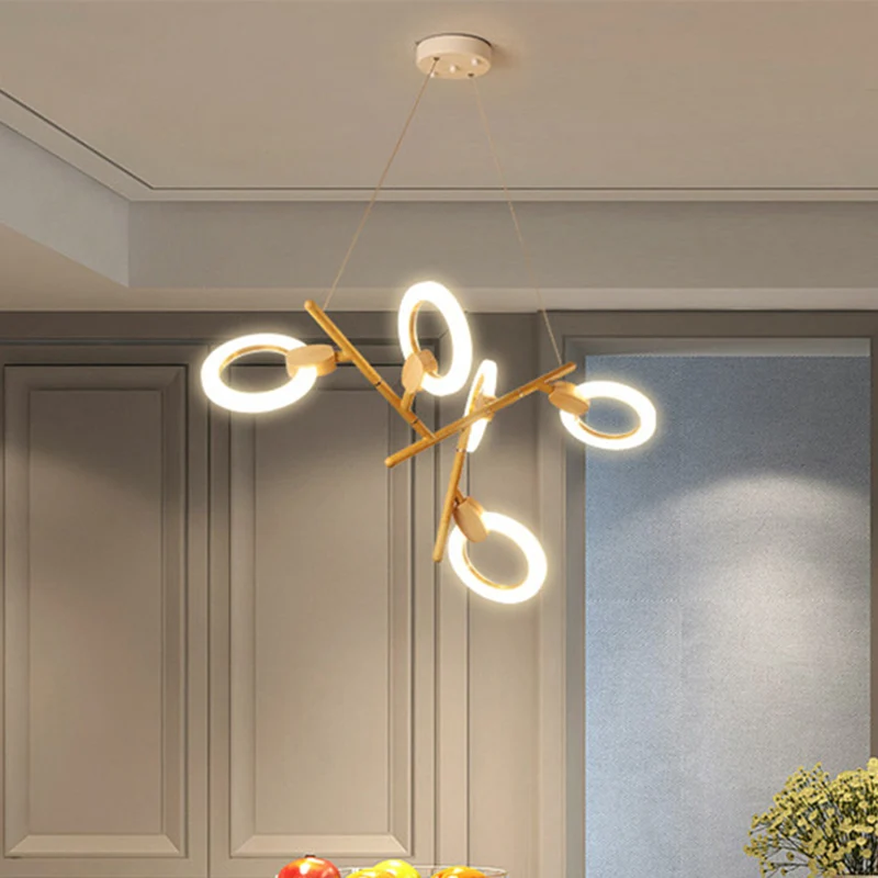 3/5/6 lampen keukenplafondlamp met tak acryl kap natuurlijke houten kroonluchterlamp Clearhalo