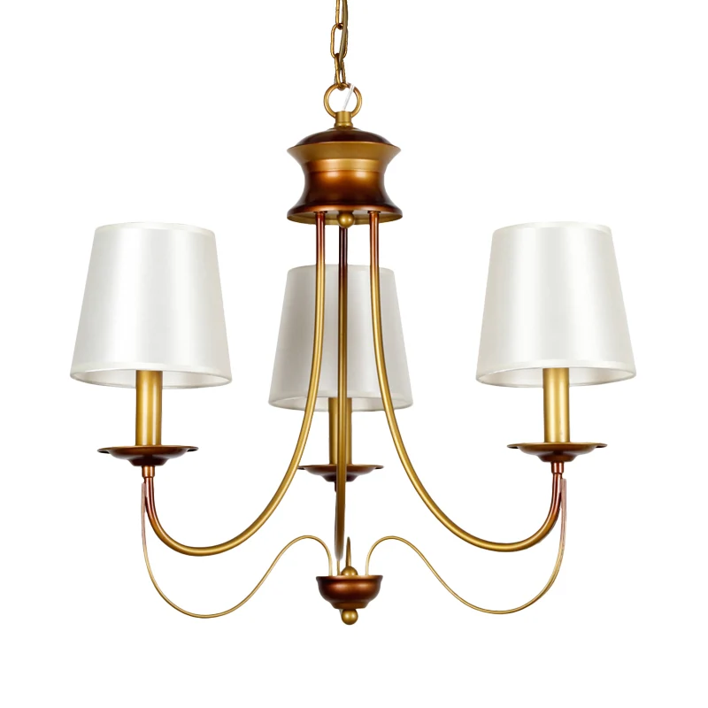 3/5/6 lampen messing afwerking hangende kroonluchter traditionele conische plafondlamp met witte stoffen lampenkap Clearhalo