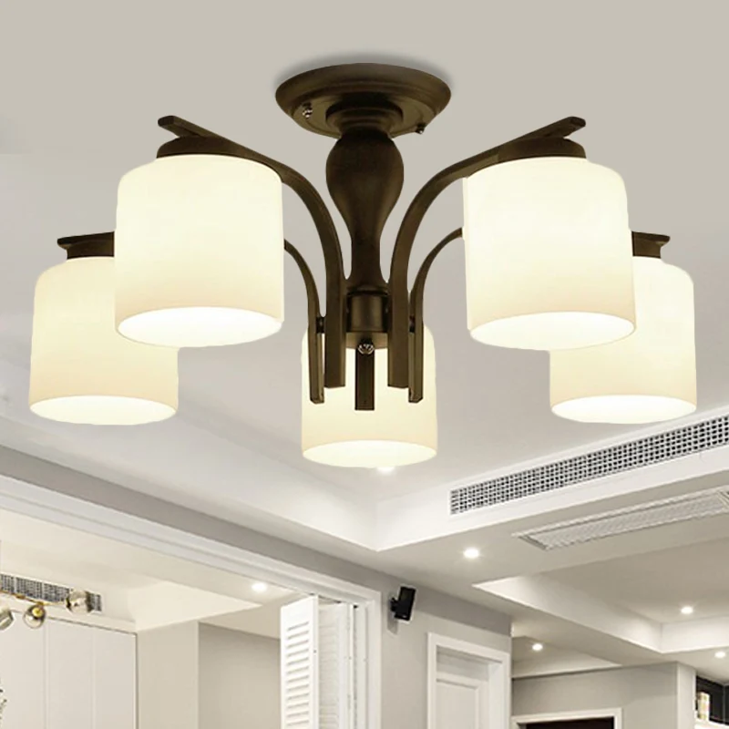 3/5/6 lampen semi-inbouw traditionele cilinder matglazen plafondlamp zwart voor slaapkamer Clearhalo