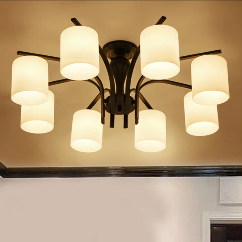 3/5/6 lampen semi-inbouw traditionele cilinder matglazen plafondlamp zwart voor slaapkamer Clearhalo
