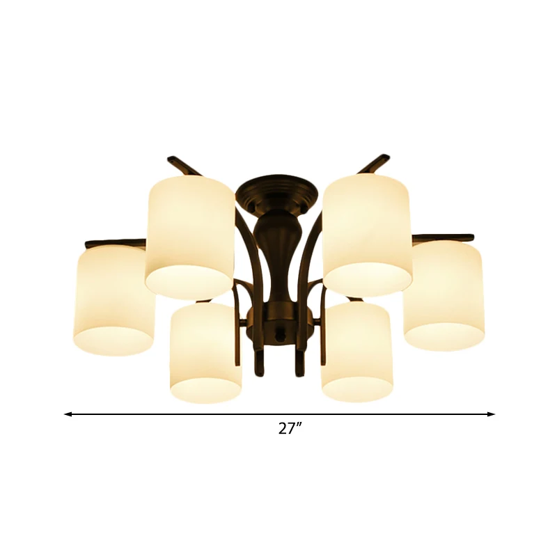 3/5/6 lampen semi-inbouw traditionele cilinder matglazen plafondlamp zwart voor slaapkamer Clearhalo