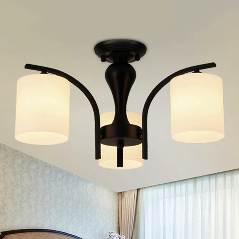 3/5/6 lampen semi-inbouw traditionele cilinder matglazen plafondlamp zwart voor slaapkamer Clearhalo