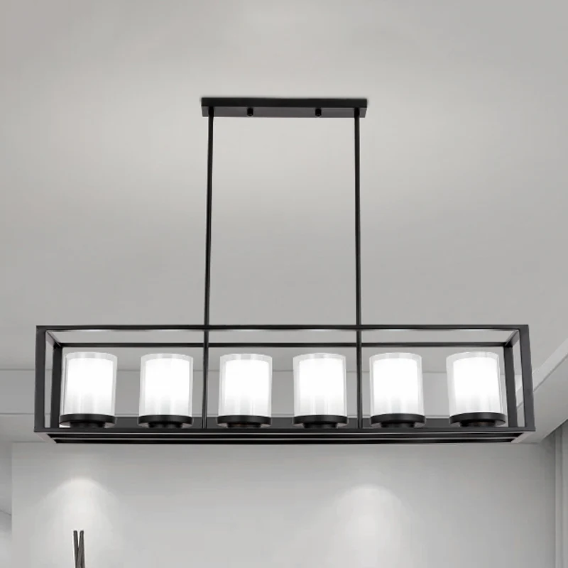 3/5/6 lichten eilandhangende loft rechthoekige witte glazen hanglamp zwart voor keuken Clearhalo