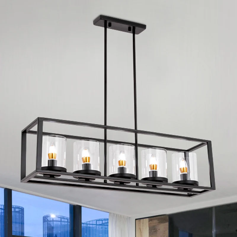 3/5/6 lichten eilandhangende loft rechthoekige witte glazen hanglamp zwart voor keuken Clearhalo
