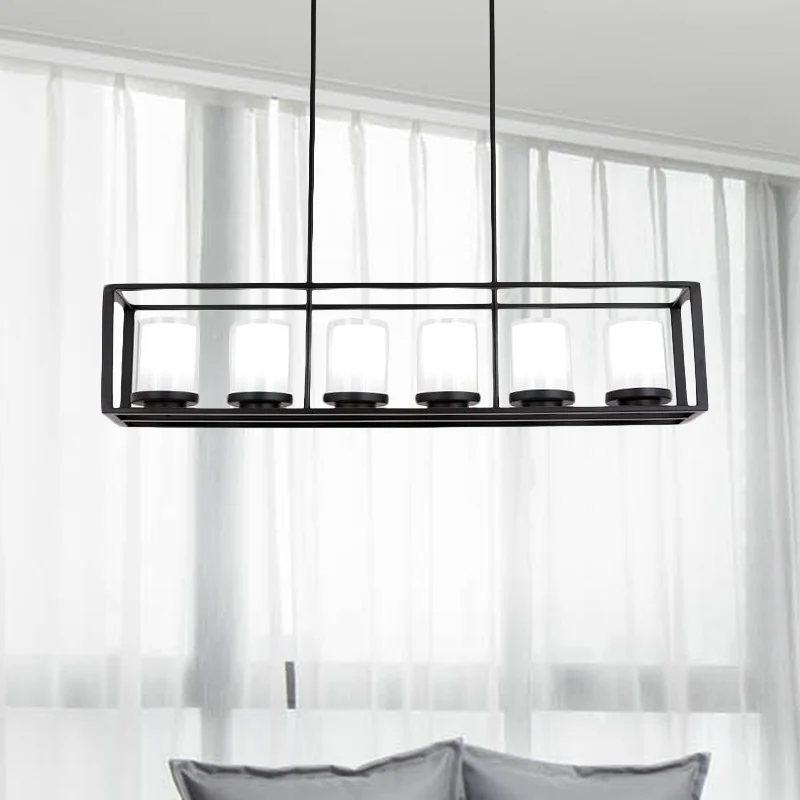 3/5/6 lichten eilandhangende loft rechthoekige witte glazen hanglamp zwart voor keuken Clearhalo