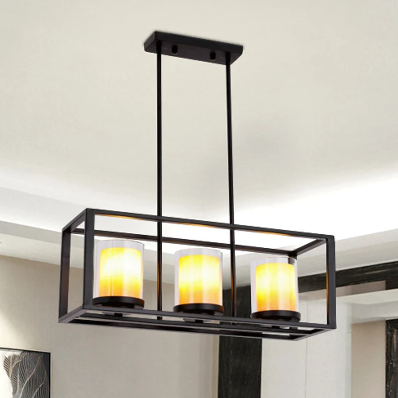 3/5/6 lichten eilandhangende loft rechthoekige witte glazen hanglamp zwart voor keuken Clearhalo