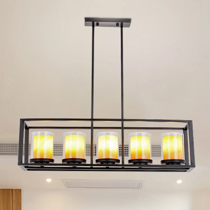 3/5/6 lichten eilandhangende loft rechthoekige witte glazen hanglamp zwart voor keuken Clearhalo
