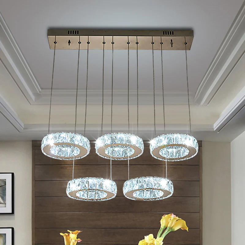 3/5-lamp helder kristal meerdere lampen hanger moderne bronzen ring eetkamer LED hangende plafondlamp Clearhalo
