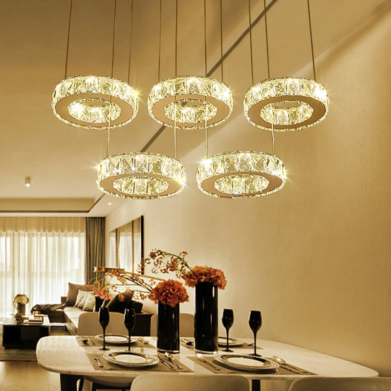 3/5-lamp helder kristal meerdere lampen hanger moderne bronzen ring eetkamer LED hangende plafondlamp Clearhalo