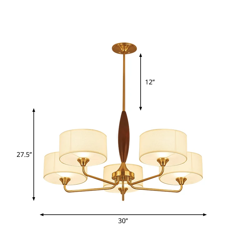 3/5-lamps hangende kroonluchterlamp voor slaapkamer op het platteland met trommelstofkap wit Clearhalo