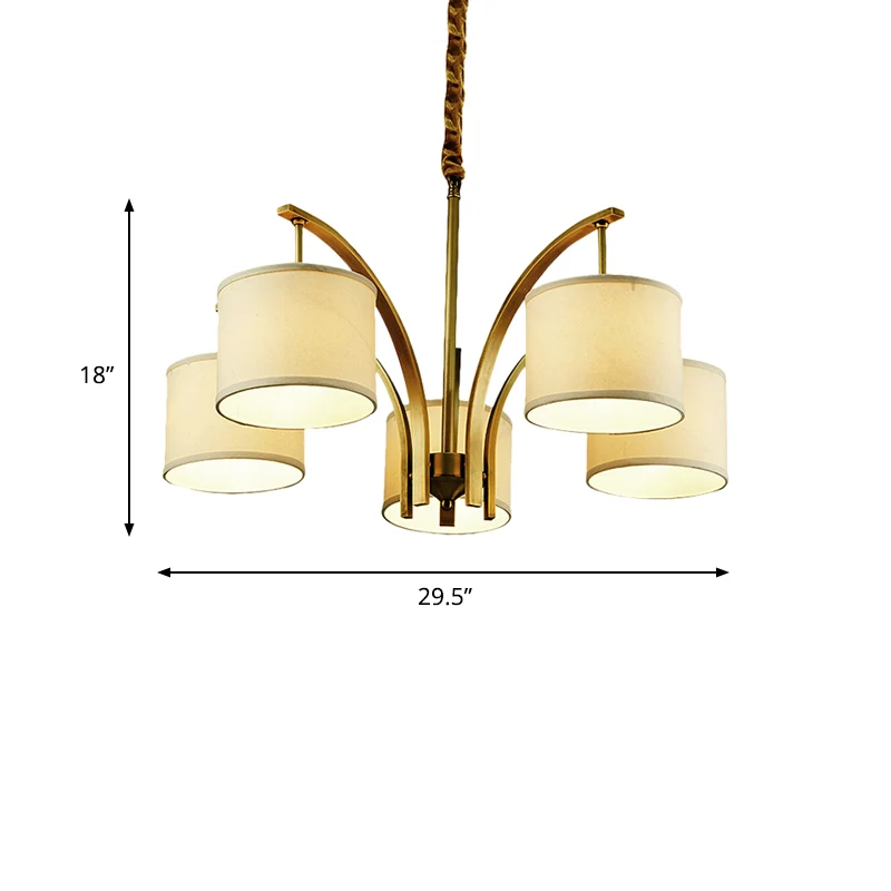 3/5-lichts kroonluchterlamp met trommelstofkap Klassieke eetkamerplafondlamp wit Clearhalo