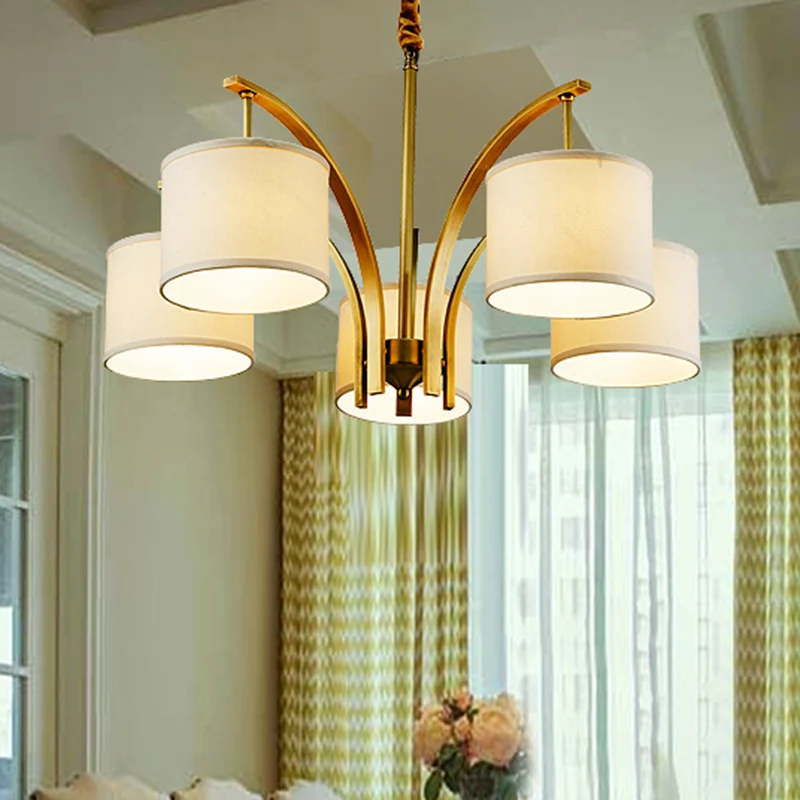 3/5-lichts kroonluchterlamp met trommelstofkap Klassieke eetkamerplafondlamp wit Clearhalo