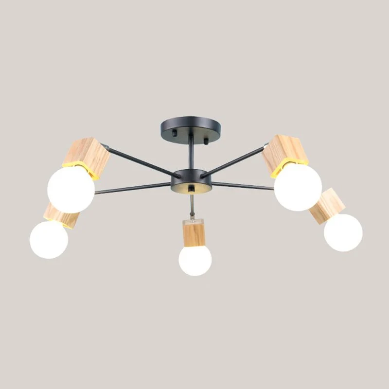 3/5-lichts plafondlamp loft industriële open lamp metaal semi-inbouwlamp hout voor slaapkamer Clearhalo