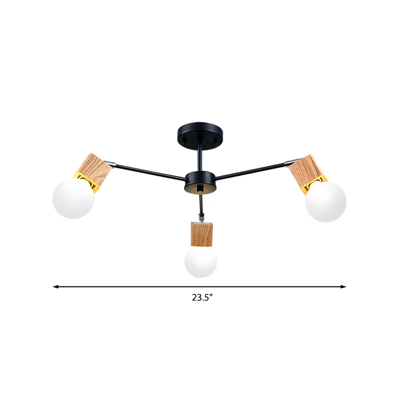 3/5-lichts plafondlamp loft industriële open lamp metaal semi-inbouwlamp hout voor slaapkamer Clearhalo