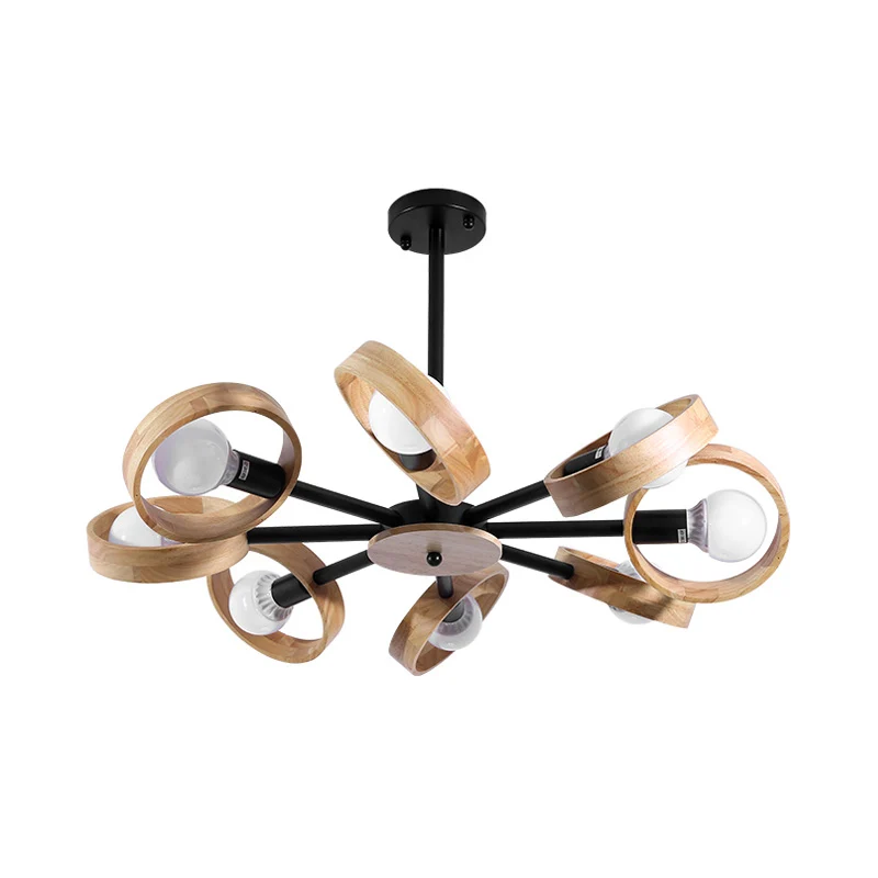 3/6/8 koppen ronde kroonluchter licht eigentijds hout hangend plafondlicht zwart/wit voor woonkamer Clearhalo