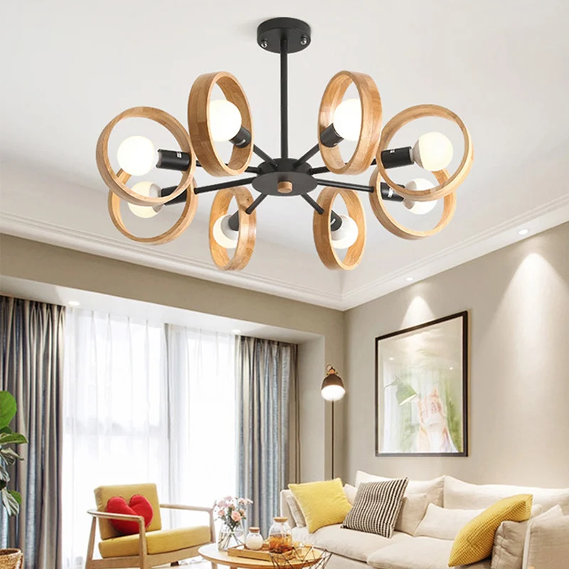 3/6/8 koppen ronde kroonluchter licht eigentijds hout hangend plafondlicht zwart/wit voor woonkamer Clearhalo
