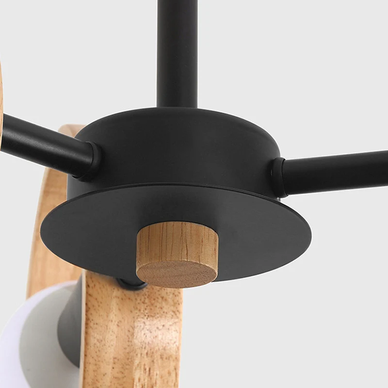 3/6/8 koppen ronde kroonluchter licht eigentijds hout hangend plafondlicht zwart/wit voor woonkamer Clearhalo