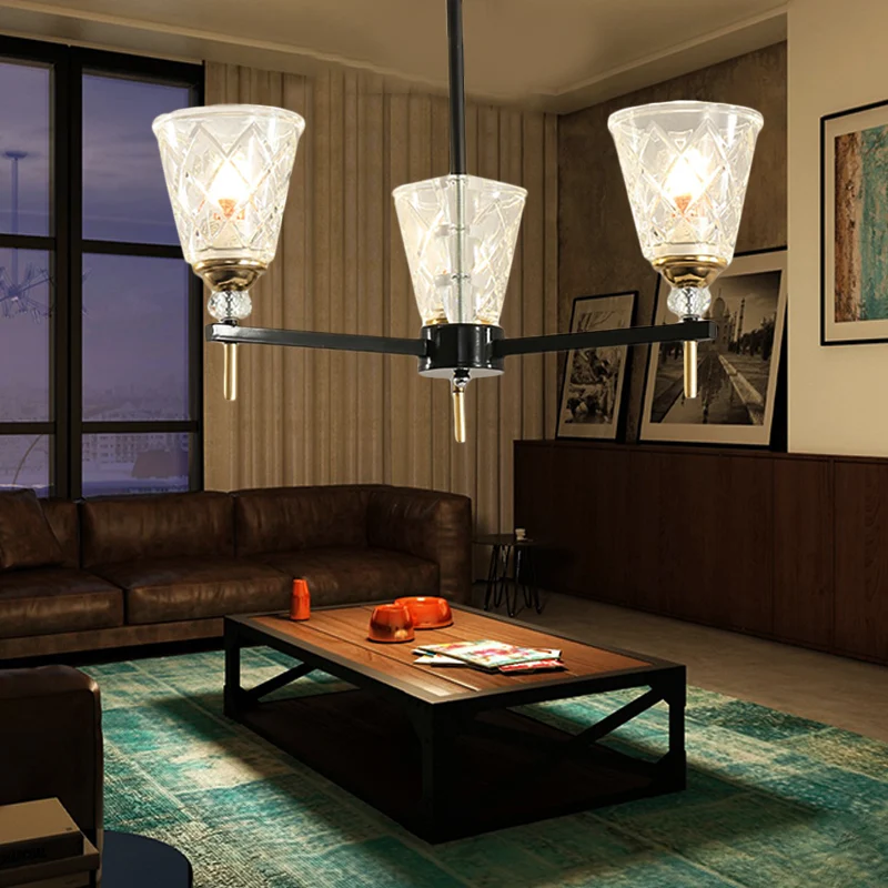 3/6/8 lampen kegel kroonluchter verlichting hedendaagse kristallen hangende plafondlamp zwart voor slaapkamer Clearhalo
