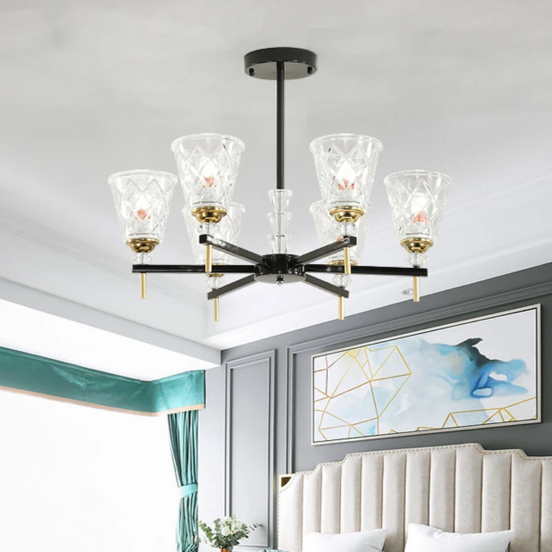 3/6/8 lampen kegel kroonluchter verlichting hedendaagse kristallen hangende plafondlamp zwart voor slaapkamer Clearhalo