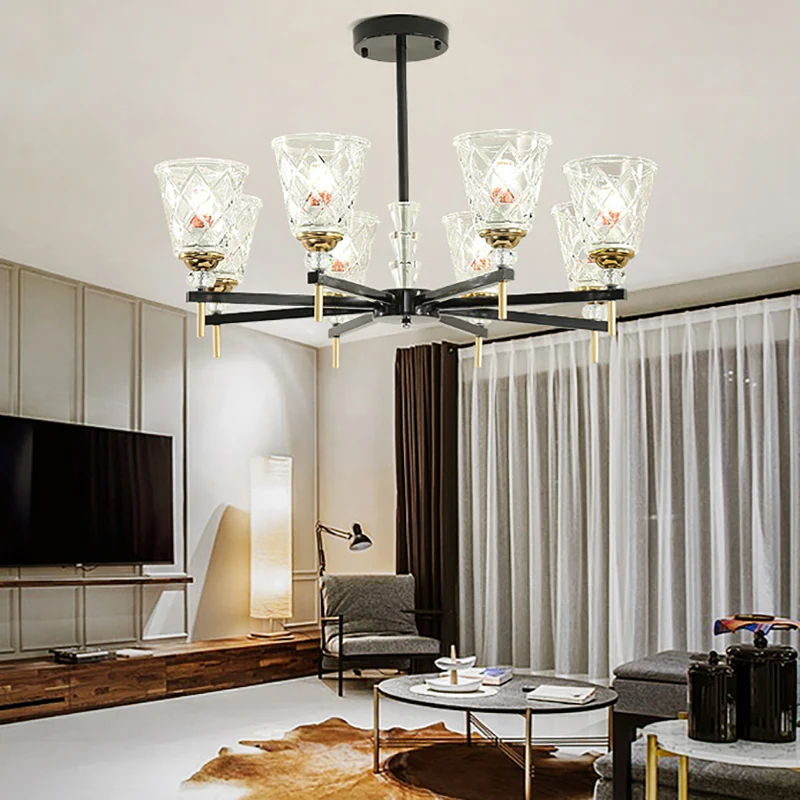 3/6/8 lampen kegel kroonluchter verlichting hedendaagse kristallen hangende plafondlamp zwart voor slaapkamer Clearhalo