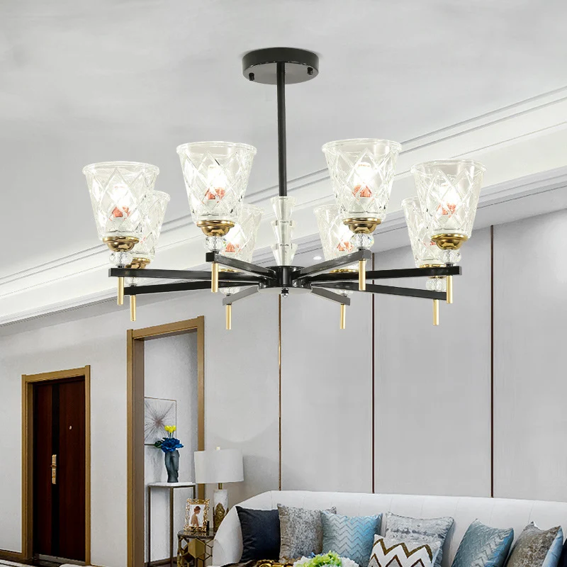 3/6/8 lampen kegel kroonluchter verlichting hedendaagse kristallen hangende plafondlamp zwart voor slaapkamer Clearhalo