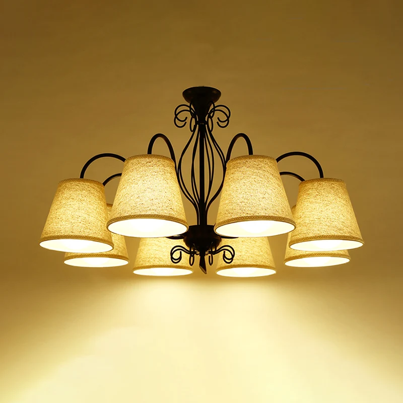3/6/8 lampen plafondlamp met kegel stoffen kap klassieke woonkamer kroonluchter hanglamp zwart/wit Clearhalo