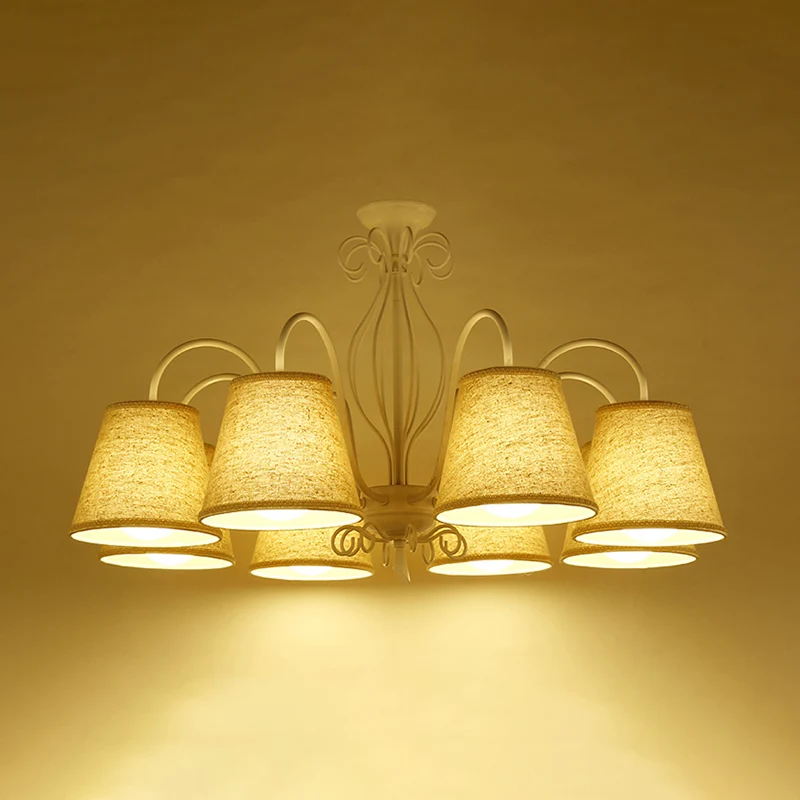 3/6/8 lampen plafondlamp met kegel stoffen kap klassieke woonkamer kroonluchter hanglamp zwart/wit Clearhalo