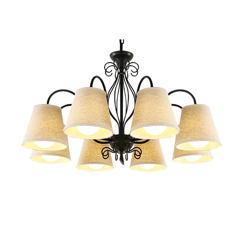 3/6/8 lampen plafondlamp met kegel stoffen kap klassieke woonkamer kroonluchter hanglamp zwart/wit Clearhalo