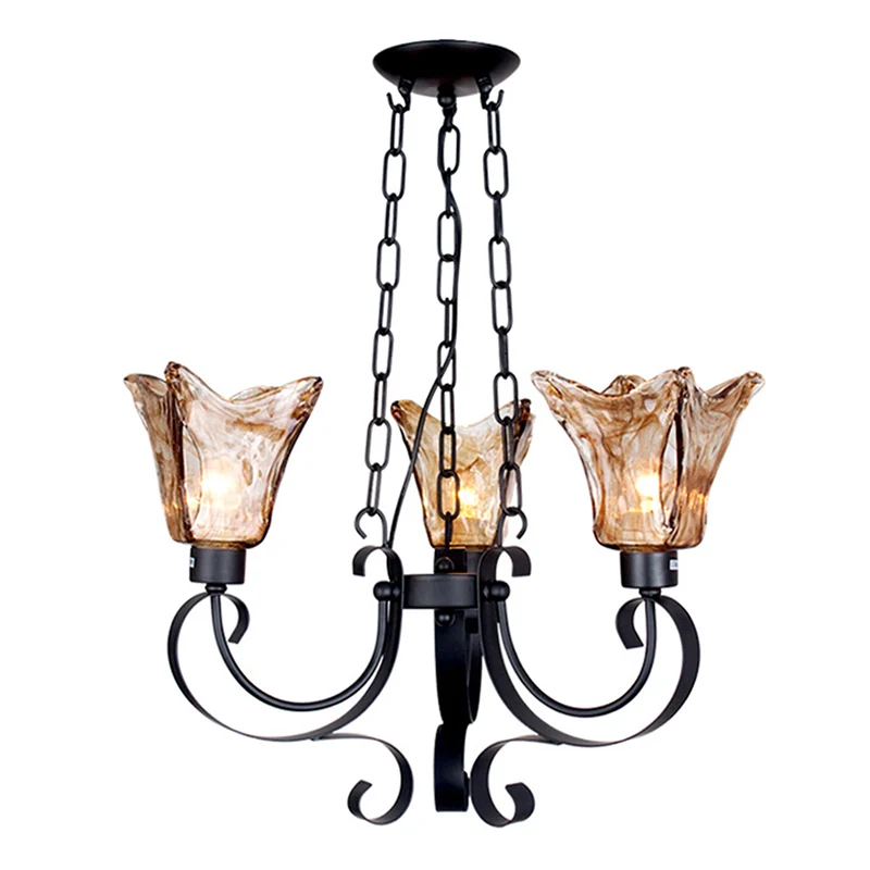 3/6/8 lampen plafondlamp scroll amberglas klassieke woonkamer kroonluchter hanglamp met bloemenkap Clearhalo