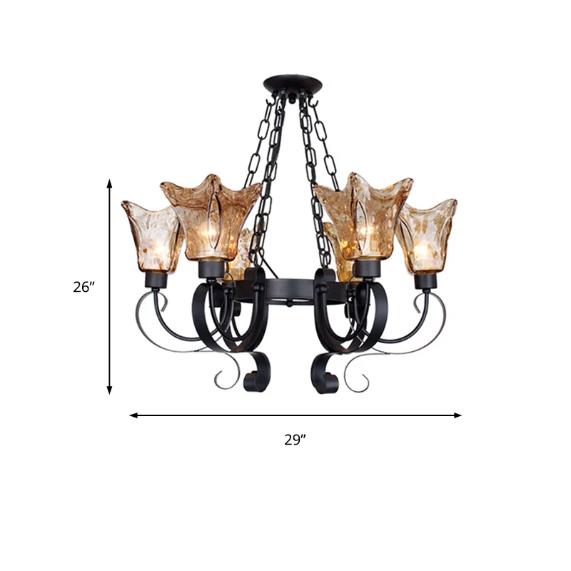3/6/8 lampen plafondlamp scroll amberglas klassieke woonkamer kroonluchter hanglamp met bloemenkap Clearhalo