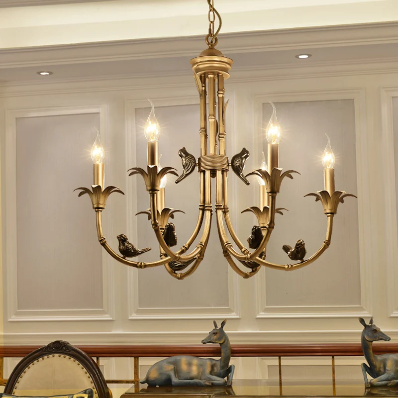 3/6/8 Lichten Kandelaar Plafondkroonluchter Rustieke Messing Metalen Hanglamp voor Woonkamer Clearhalo