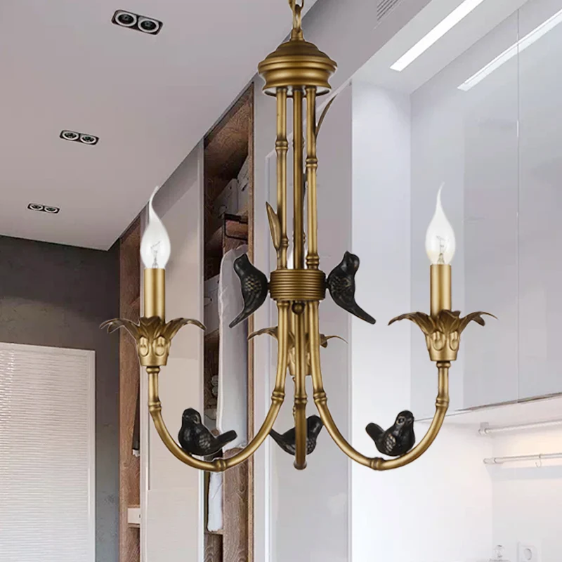 3/6/8 Lichten Kandelaar Plafondkroonluchter Rustieke Messing Metalen Hanglamp voor Woonkamer Clearhalo