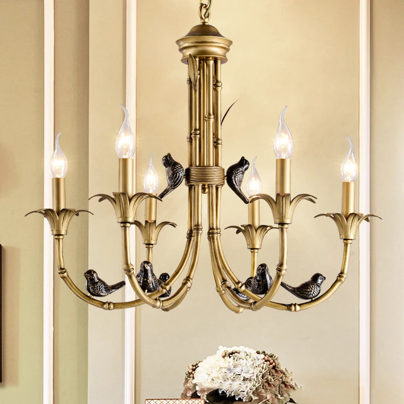 3/6/8 Lichten Kandelaar Plafondkroonluchter Rustieke Messing Metalen Hanglamp voor Woonkamer Clearhalo