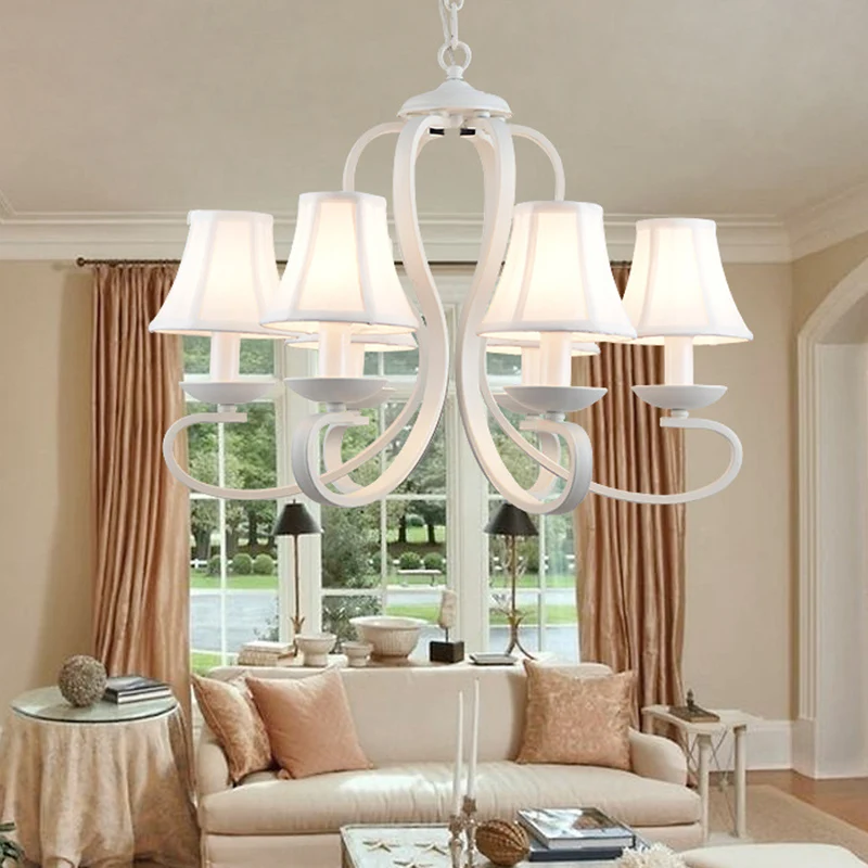 3/6/8 lichten stoffen hangende kroonluchter traditionele witte geschulpte woonkamer hanglamp Clearhalo