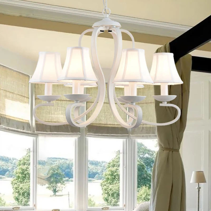 3/6/8 lichten stoffen hangende kroonluchter traditionele witte geschulpte woonkamer hanglamp Clearhalo