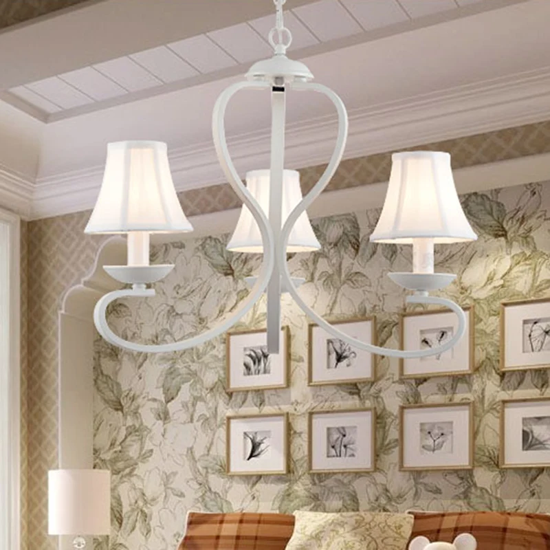 3/6/8 lichten stoffen hangende kroonluchter traditionele witte geschulpte woonkamer hanglamp Clearhalo