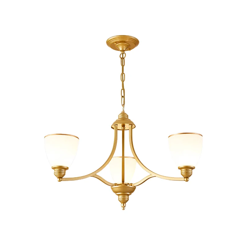 3/6/8-lichts melkachtige glazen kroonluchter, klassieke zwart/gouden bel, eetkamer hanglamp Clearhalo