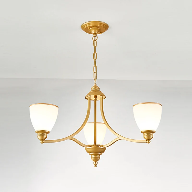 3/6/8-lichts melkachtige glazen kroonluchter, klassieke zwart/gouden bel, eetkamer hanglamp Clearhalo