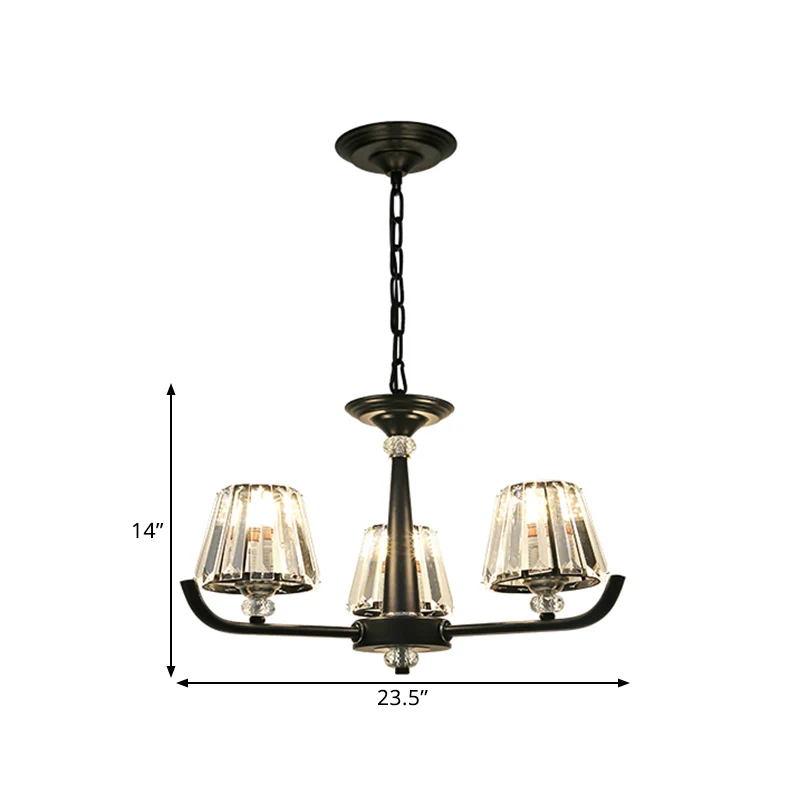 3/8-kops kroonluchterlamp met taps toelopend kristal Traditionele slaapkamerplafondlamp Clearhalo