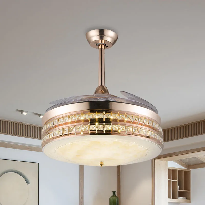 3-bladige LED-plafondventilator voor inbouw, eenvoudige slaapkamer, semi-inbouw met trommelkristal ingelegde kap goud, 42,...