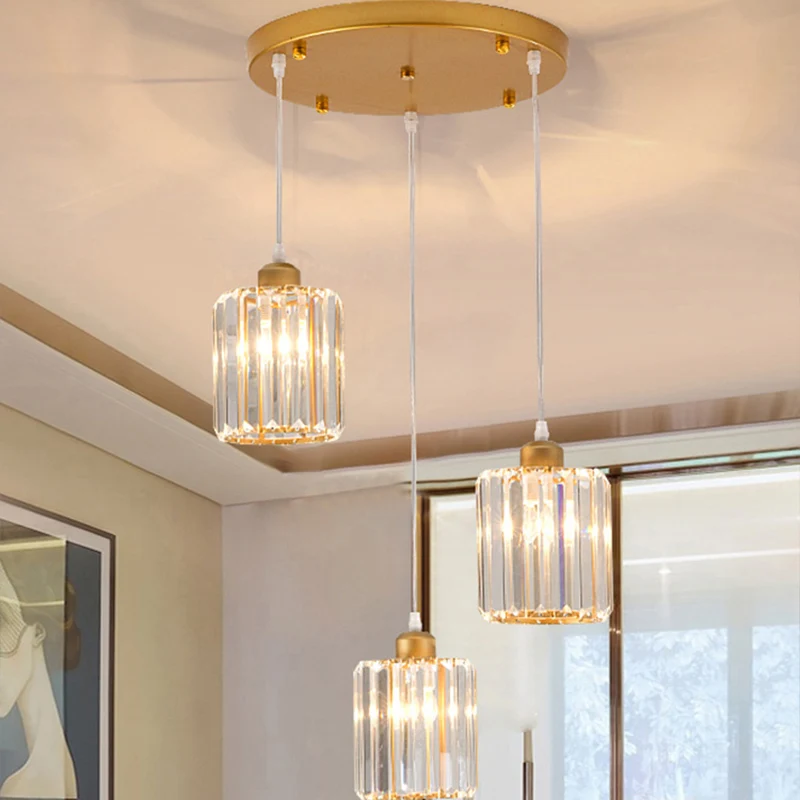 3-koppige kristallen prisma-hanglamp Minimalistische geometrische eetkamer Multi-plafondlamp Clearhalo