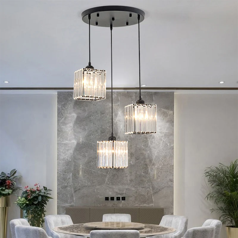 3-koppige kristallen prisma-hanglamp Minimalistische geometrische eetkamer Multi-plafondlamp Clearhalo