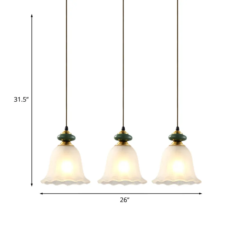 3-kops cluster hanglamp Vintage Bell wit glazen hanglamp met keramische kap voor eetkamer Clearhalo