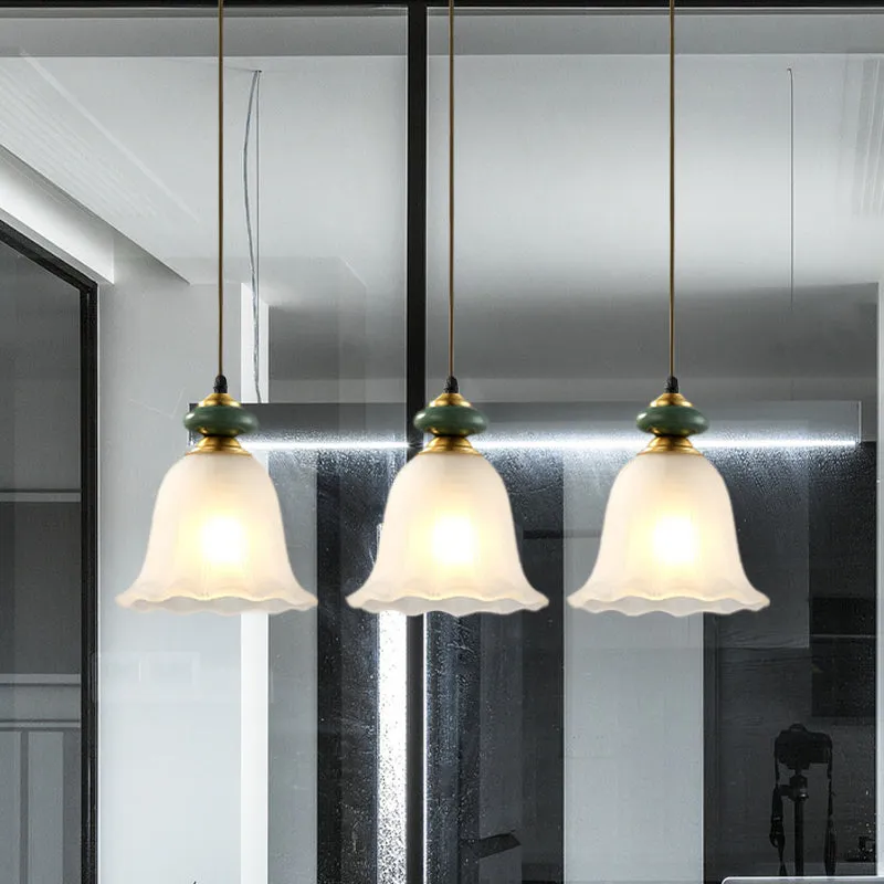 3-kops cluster hanglamp Vintage Bell wit glazen hanglamp met keramische kap voor eetkamer Clearhalo