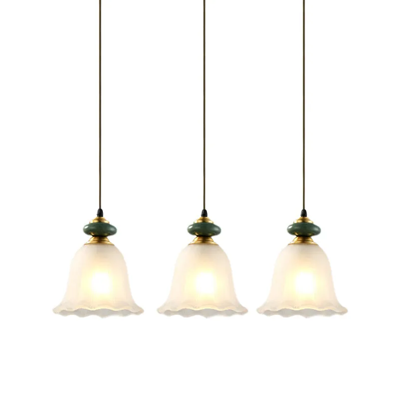3-kops cluster hanglamp Vintage Bell wit glazen hanglamp met keramische kap voor eetkamer Clearhalo