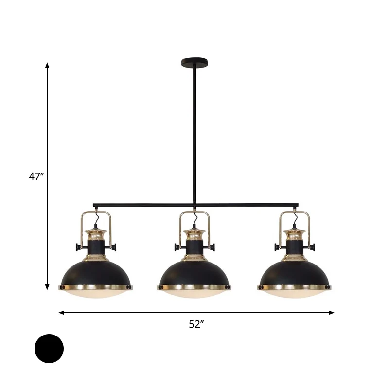 3-kops Dome eilandverlichting industriële stijl zwarte afwerking metalen eilandplafondlamp met glazen diffuser Clearhalo