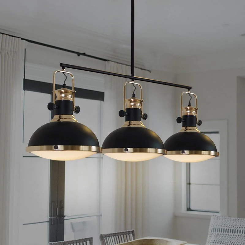 3-kops Dome eilandverlichting industriële stijl zwarte afwerking metalen eilandplafondlamp met glazen diffuser Clearhalo