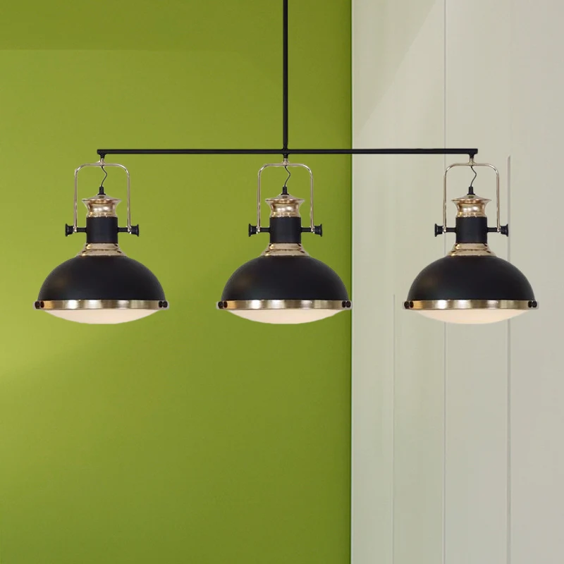 3-kops Dome eilandverlichting industriële stijl zwarte afwerking metalen eilandplafondlamp met glazen diffuser Clearhalo