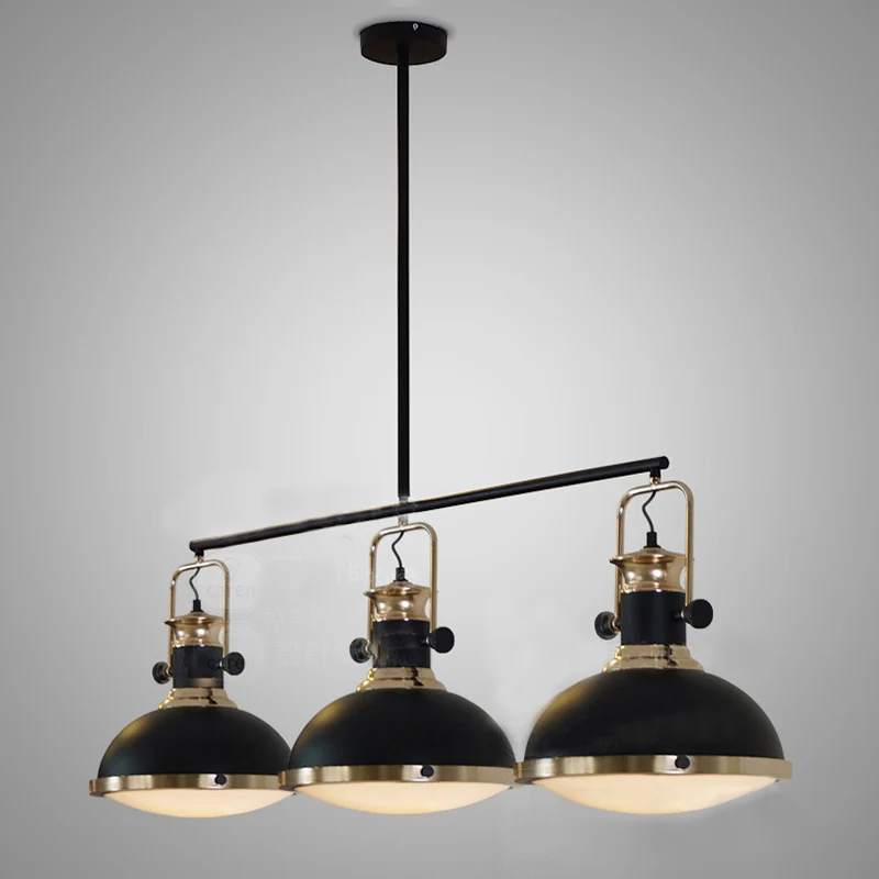 3-kops Dome eilandverlichting industriële stijl zwarte afwerking metalen eilandplafondlamp met glazen diffuser Clearhalo