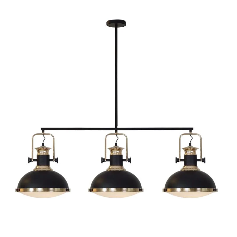 3-kops Dome eilandverlichting industriële stijl zwarte afwerking metalen eilandplafondlamp met glazen diffuser Clearhalo